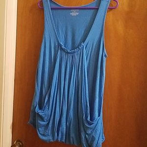 Blue Tank Top with Expanding Drape Feature